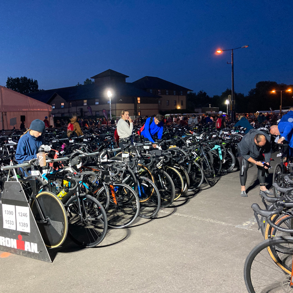 Photograph of the bikes all set up ready for the race the next day in Weymouth